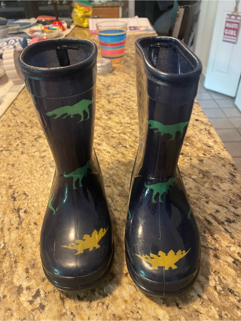 Carter’s Kids navy rain boats with dinosaur print